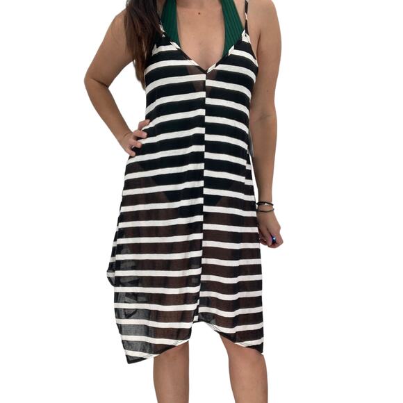 2/$30 FORTUNE Swimwear Cover Up Size S Annette Black White Stripe Handkerchief - Picture 1 of 7